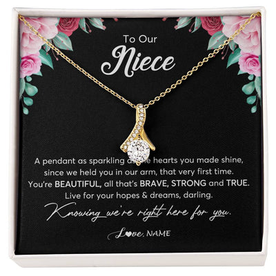 Alluring Beauty Necklace 18K Yellow Gold Finish | Personalized To Our Niece Necklace From Aunt Uncle You're Beautiful Niece Jewelry Pendant Birthday Graduation Christmas Customized Gift Box Message Card | siriusteestore