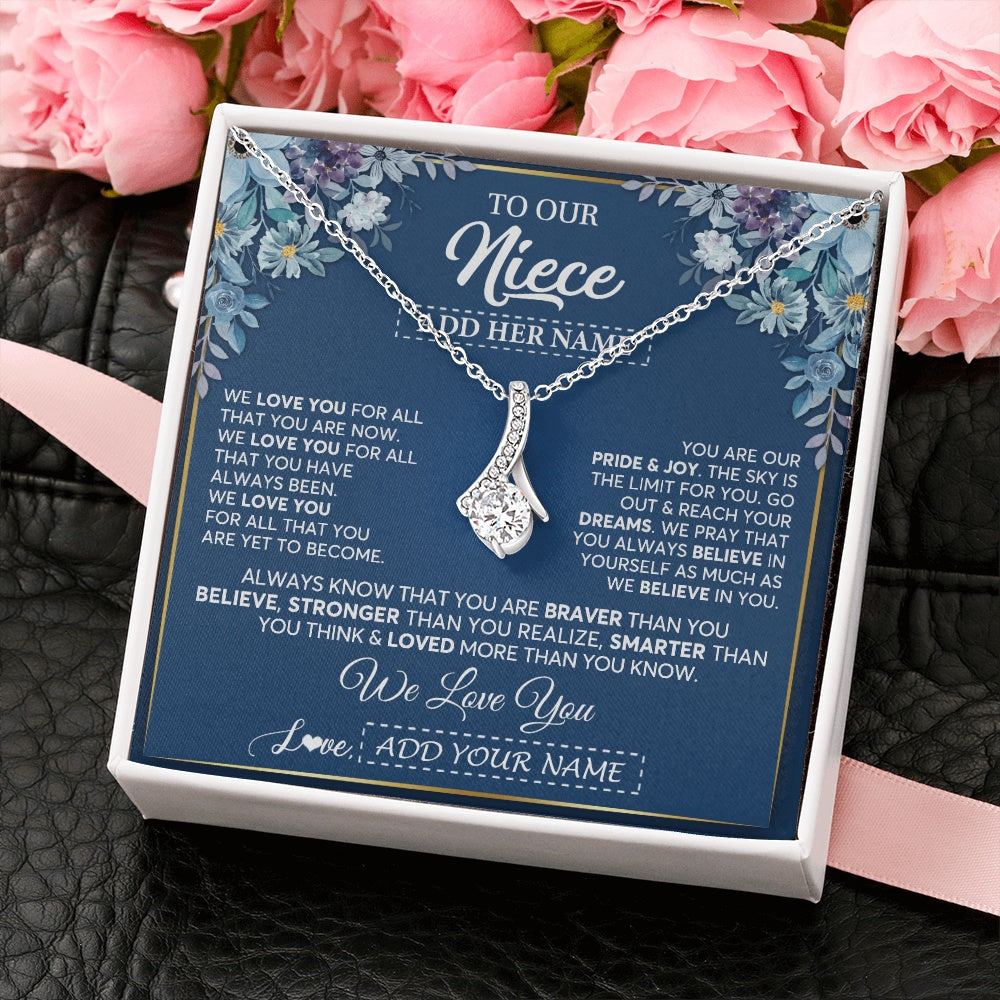 Alluring Beauty Necklace 14K White Gold Finish | 2 | Personalized To Our Niece Necklace Gift From Uncle Aunt We Love You Niece Birthday Gift Graduation Christmas Pendant Custom Gift Box Message Card | siriusteestore.myshopify