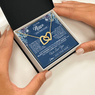 Interlocking Hearts Necklace 18K Yellow Gold Finish | 2 | Personalized To Our Niece Necklace Gift From Uncle Aunt We Love You Niece Birthday Gift Graduation Christmas Pendant Custom Gift Box Message Card | siriusteestore.myshopify