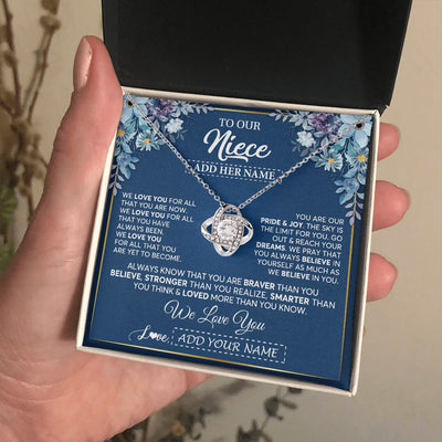 Love Knot Necklace 14K White Gold Finish | 2 | Personalized To Our Niece Necklace Gift From Uncle Aunt We Love You Niece Birthday Gift Graduation Christmas Pendant Custom Gift Box Message Card | siriusteestore.myshopify