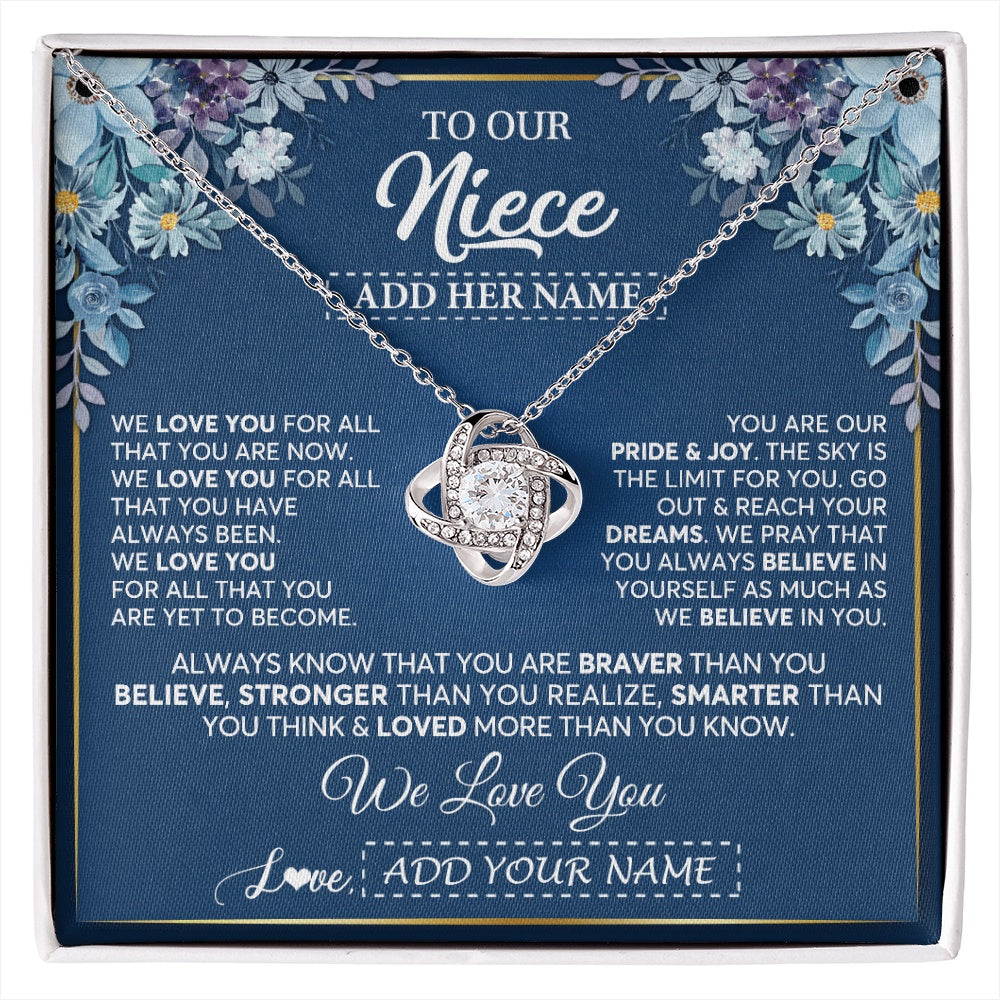 Love Knot Necklace 14K White Gold Finish | 1 | Personalized To Our Niece Necklace Gift From Uncle Aunt We Love You Niece Birthday Gift Graduation Christmas Pendant Custom Gift Box Message Card | siriusteestore.myshopify