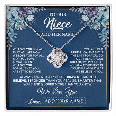 Love Knot Necklace 14K White Gold Finish | 1 | Personalized To Our Niece Necklace Gift From Uncle Aunt We Love You Niece Birthday Gift Graduation Christmas Pendant Custom Gift Box Message Card | siriusteestore.myshopify