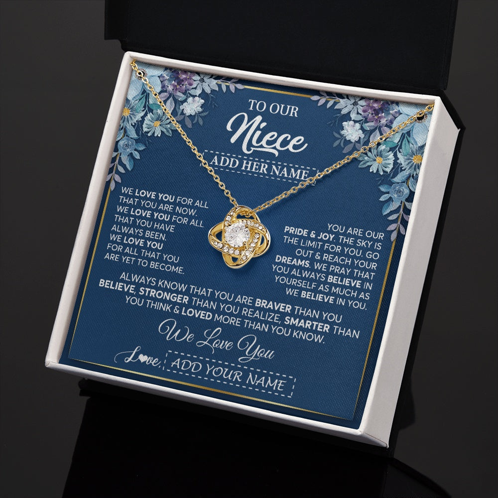 Love Knot Necklace 18K Yellow Gold Finish | 2 | Personalized To Our Niece Necklace Gift From Uncle Aunt We Love You Niece Birthday Gift Graduation Christmas Pendant Custom Gift Box Message Card | siriusteestore.myshopify