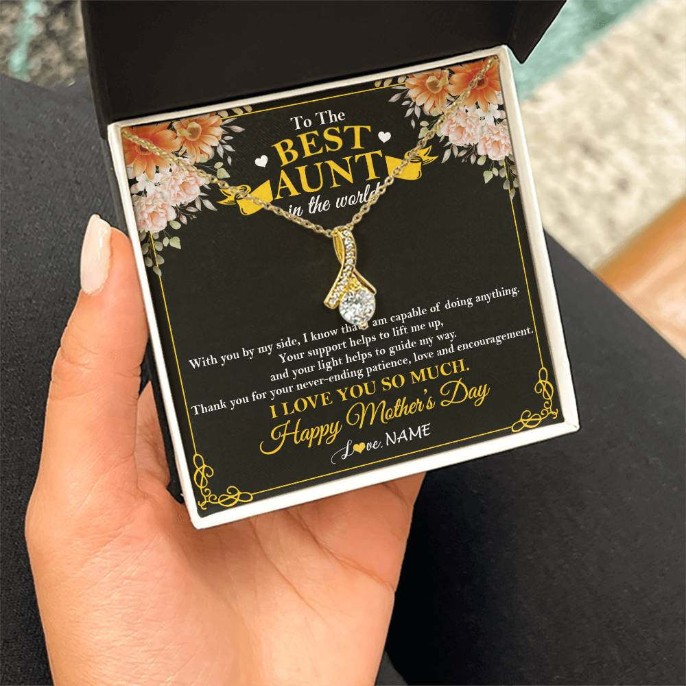 Alluring Beauty Necklace 18K Yellow Gold Finish | 2 | Personalized To The Best Aunt In The World Necklace From Niece NephewThank You I Love You So Much Aunt Happy Mothers Day Customized Gift Box Message Card | siriusteestore