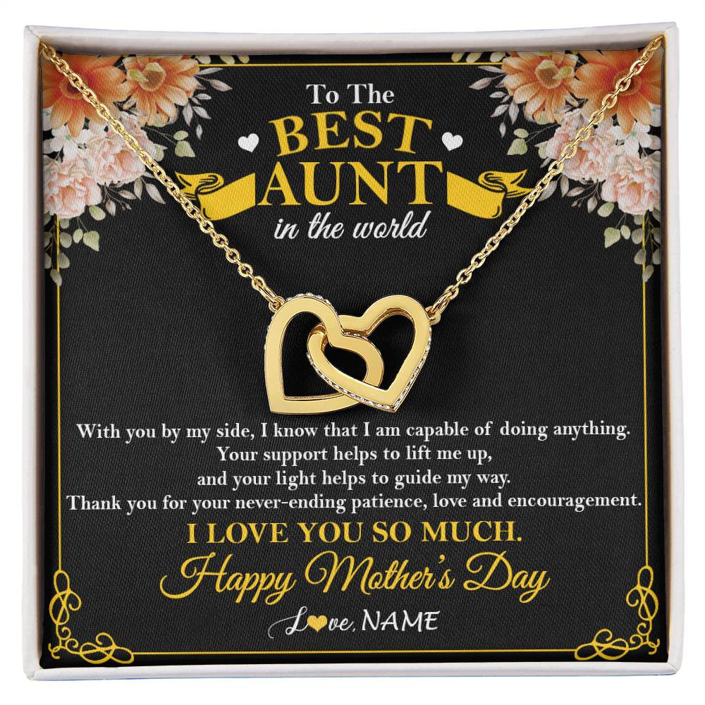 Interlocking Hearts Necklace 18K Yellow Gold Finish | 1 | Personalized To The Best Aunt In The World Necklace From Niece NephewThank You I Love You So Much Aunt Happy Mothers Day Customized Gift Box Message Card | siriusteestore