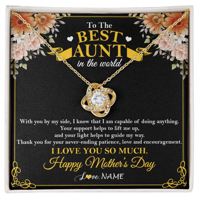 Love Knot Necklace 18K Yellow Gold Finish | 1 | Personalized To The Best Aunt In The World Necklace From Niece NephewThank You I Love You So Much Aunt Happy Mothers Day Customized Gift Box Message Card | siriusteestore