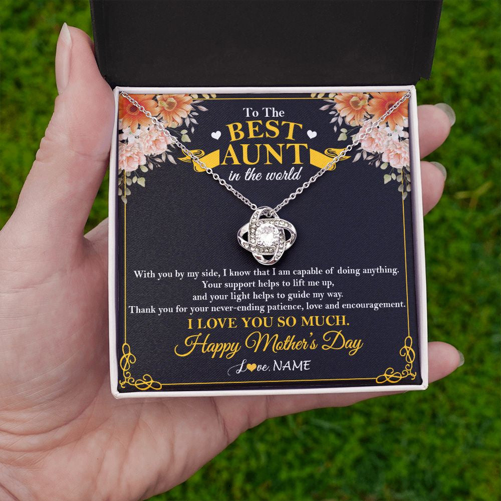 Love Knot Necklace | Personalized To The Best Aunt In The World Necklace From Niece NephewThank You I Love You So Much Aunt Happy Mothers Day Customized Gift Box Message Card | siriusteestore