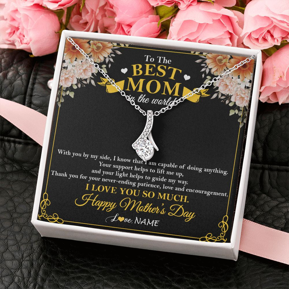 Alluring Beauty Necklace | Personalized To The Best Mom In The World Necklace From Daugter Son Thank You I Love You So Much Mother Mom Happy Mothers Day Customized Gift Box Message Card | siriusteestore