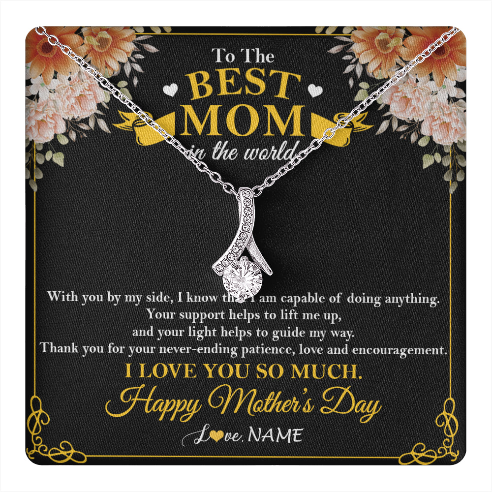 Alluring Beauty Necklace 14K White Gold Finish | 1 | Personalized To The Best Mom In The World Necklace From Daugter Son Thank You I Love You So Much Mother Mom Happy Mothers Day Customized Gift Box Message Card | siriusteestore