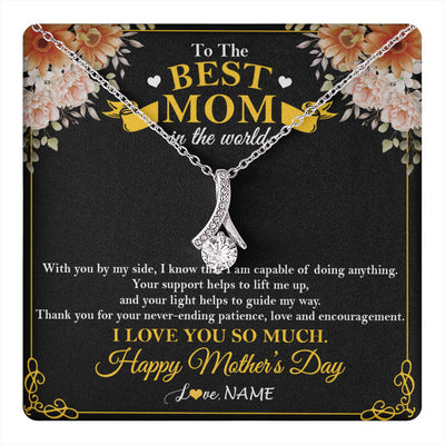 Alluring Beauty Necklace 14K White Gold Finish | 1 | Personalized To The Best Mom In The World Necklace From Daugter Son Thank You I Love You So Much Mother Mom Happy Mothers Day Customized Gift Box Message Card | siriusteestore