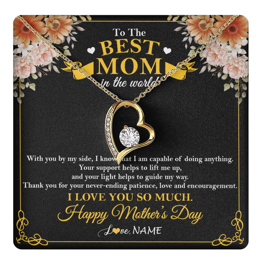 Forever Love Necklace 18K Yellow Gold Finish | 1 | Personalized To The Best Mom In The World Necklace From Daugter Son Thank You I Love You So Much Mother Mom Happy Mothers Day Customized Gift Box Message Card | siriusteestore