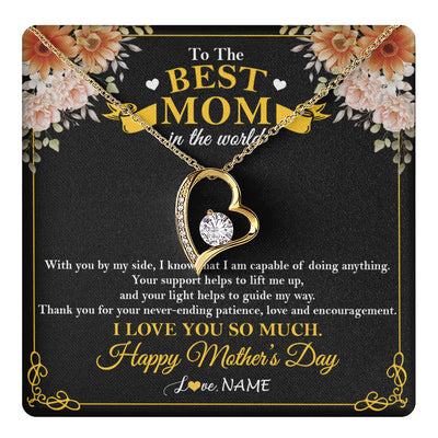 Forever Love Necklace 18K Yellow Gold Finish | 1 | Personalized To The Best Mom In The World Necklace From Daugter Son Thank You I Love You So Much Mother Mom Happy Mothers Day Customized Gift Box Message Card | siriusteestore