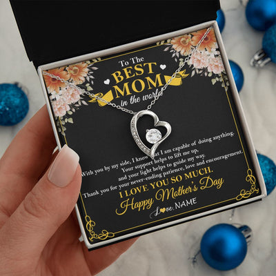 Forever Love Necklace | Personalized To The Best Mom In The World Necklace From Daugter Son Thank You I Love You So Much Mother Mom Happy Mothers Day Customized Gift Box Message Card | siriusteestore