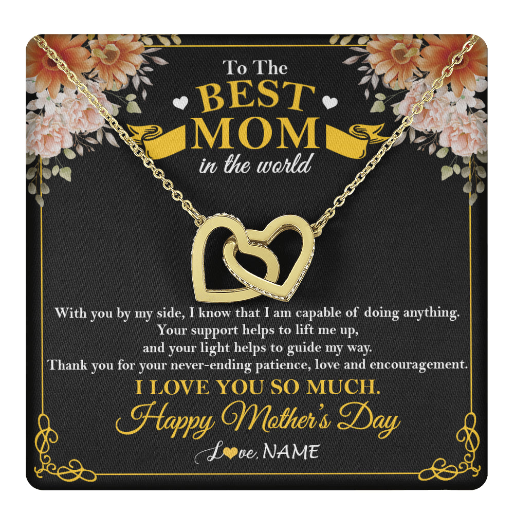 Interlocking Hearts Necklace 18K Yellow Gold Finish | 1 | Personalized To The Best Mom In The World Necklace From Daugter Son Thank You I Love You So Much Mother Mom Happy Mothers Day Customized Gift Box Message Card | siriusteestore