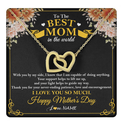 Interlocking Hearts Necklace 18K Yellow Gold Finish | 1 | Personalized To The Best Mom In The World Necklace From Daugter Son Thank You I Love You So Much Mother Mom Happy Mothers Day Customized Gift Box Message Card | siriusteestore