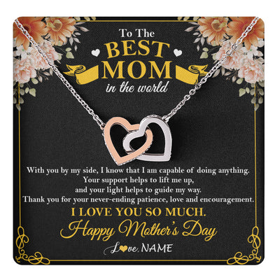 Interlocking Hearts Necklace Stainless Steel & Rose Gold Finish | 1 | Personalized To The Best Mom In The World Necklace From Daugter Son Thank You I Love You So Much Mother Mom Happy Mothers Day Customized Gift Box Message Card | siriusteestore