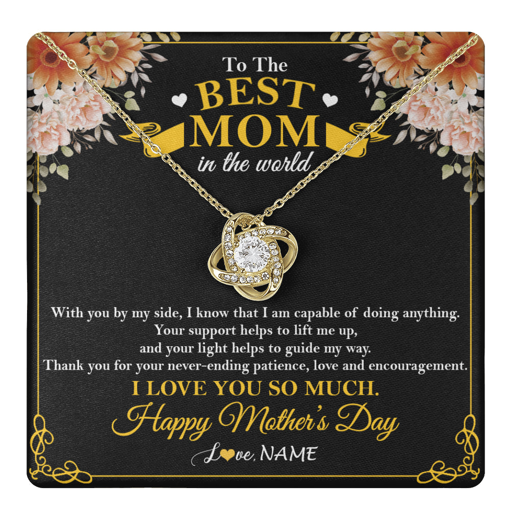 Love Knot Necklace 18K Yellow Gold Finish | 1 | Personalized To The Best Mom In The World Necklace From Daugter Son Thank You I Love You So Much Mother Mom Happy Mothers Day Customized Gift Box Message Card | siriusteestore