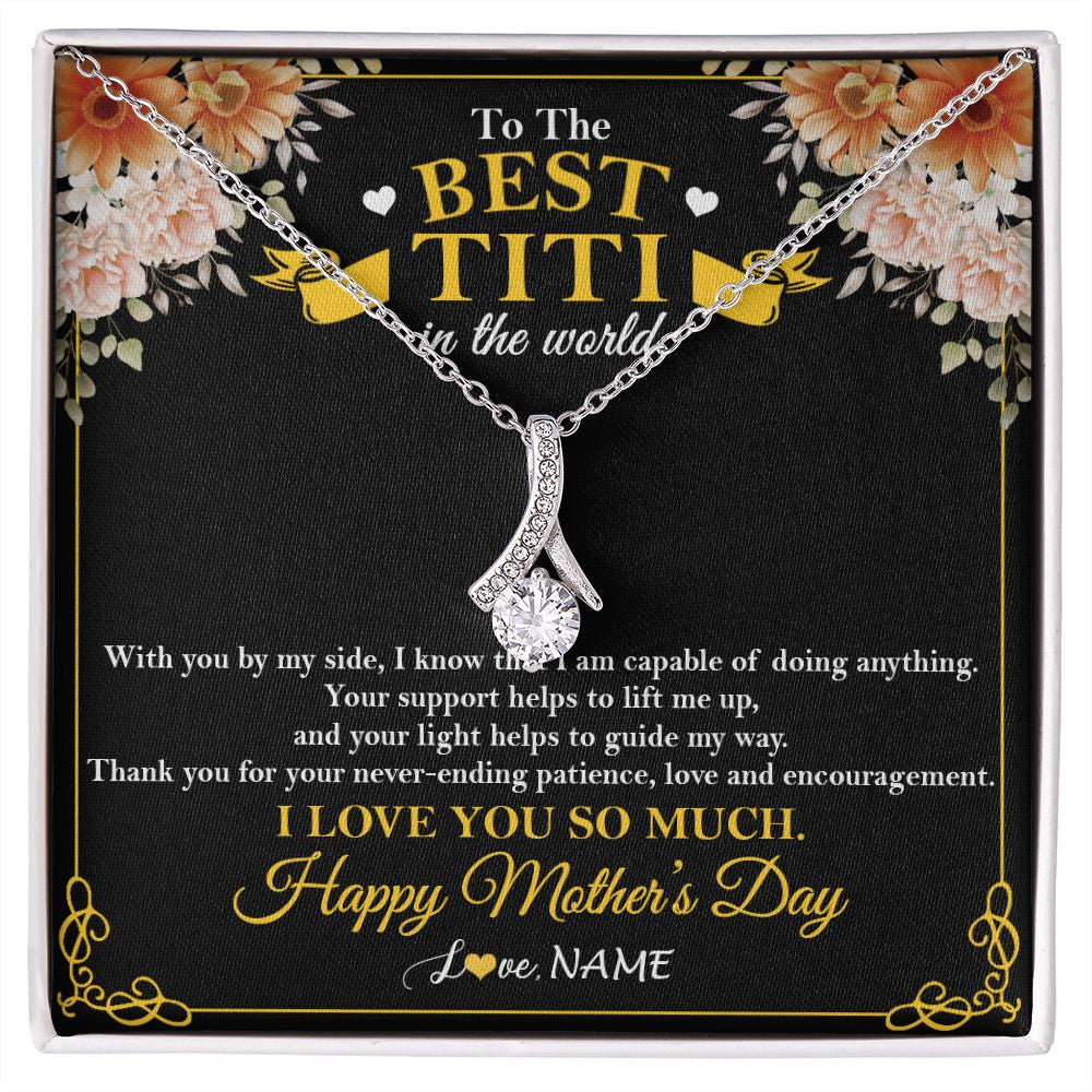Alluring Beauty Necklace | Personalized To The Best Titi In The World Necklace From Niece Nephew Thank You I Love You So Much Titi Happy Mothers Day Customized Gift Box Message Card | siriusteestore