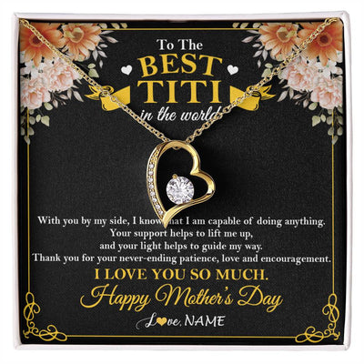 Forever Love Necklace 18K Yellow Gold Finish | 1 | Personalized To The Best Titi In The World Necklace From Niece Nephew Thank You I Love You So Much Titi Happy Mothers Day Customized Gift Box Message Card | siriusteestore