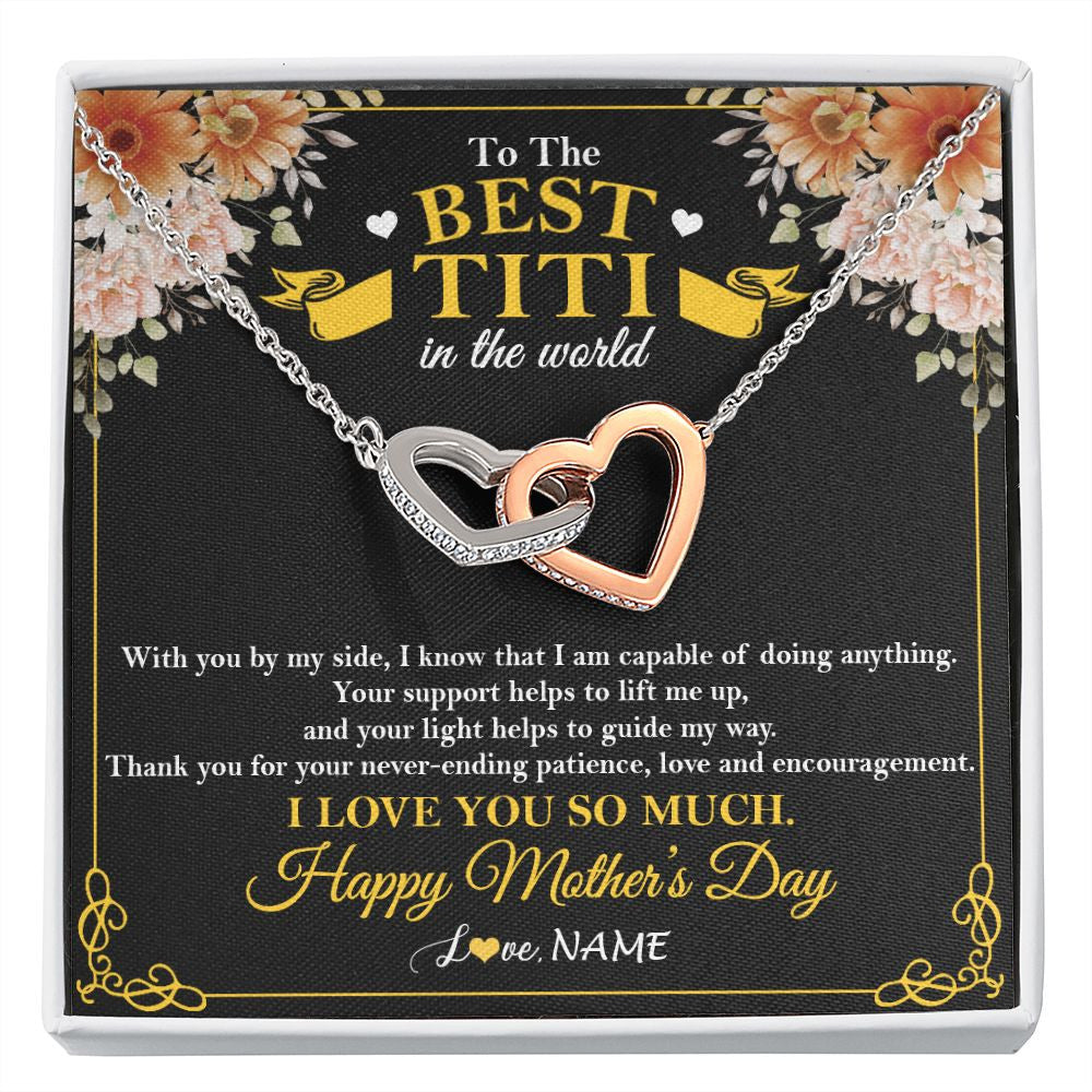 Interlocking Hearts Necklace | Personalized To The Best Titi In The World Necklace From Niece Nephew Thank You I Love You So Much Titi Happy Mothers Day Customized Gift Box Message Card | siriusteestore