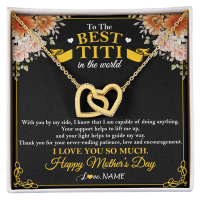 Interlocking Hearts Necklace 18K Yellow Gold Finish | 1 | Personalized To The Best Titi In The World Necklace From Niece Nephew Thank You I Love You So Much Titi Happy Mothers Day Customized Gift Box Message Card | siriusteestore