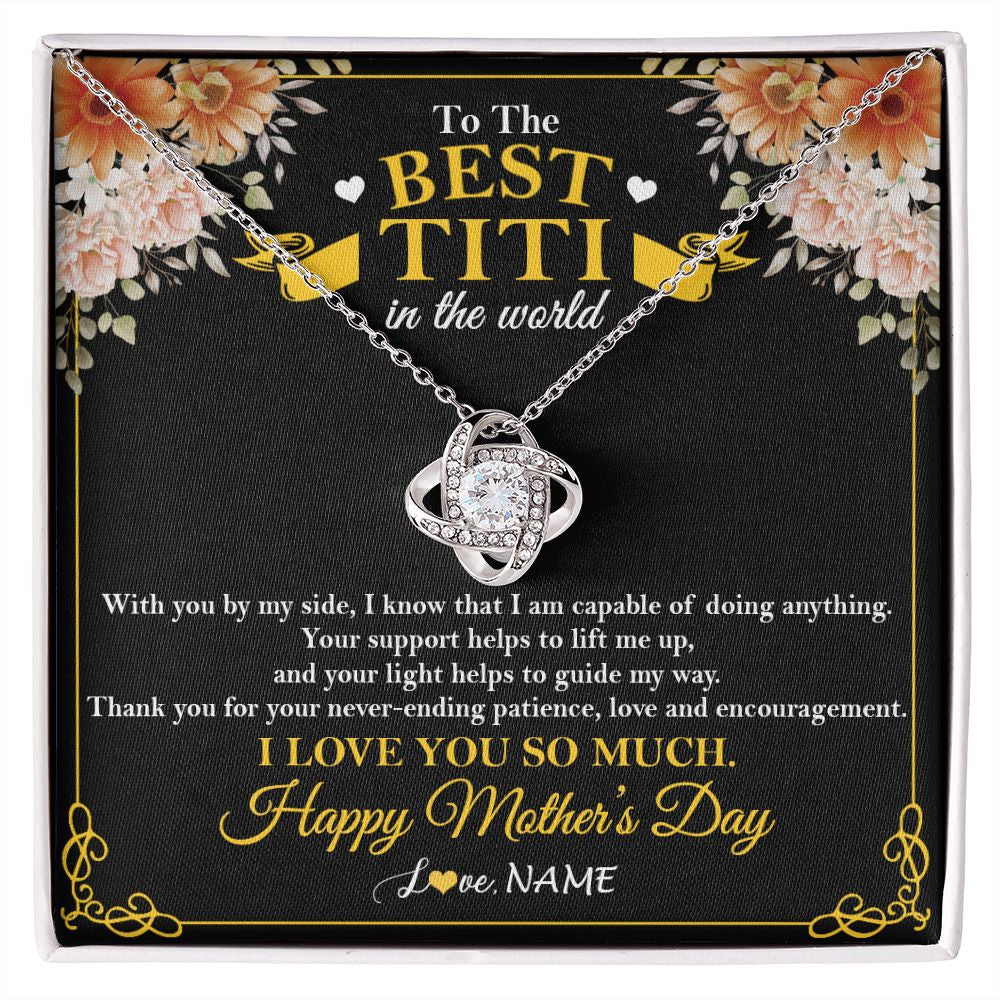 Love Knot Necklace | Personalized To The Best Titi In The World Necklace From Niece Nephew Thank You I Love You So Much Titi Happy Mothers Day Customized Gift Box Message Card | siriusteestore