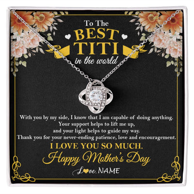 Love Knot Necklace | Personalized To The Best Titi In The World Necklace From Niece Nephew Thank You I Love You So Much Titi Happy Mothers Day Customized Gift Box Message Card | siriusteestore
