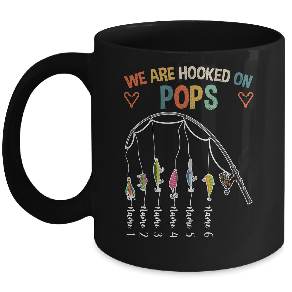 Personalized We Are Hooked On Pops Fishing Custom Grandkids Name Fathers Day For Men Birthday Christmas Mug | siriusteestore