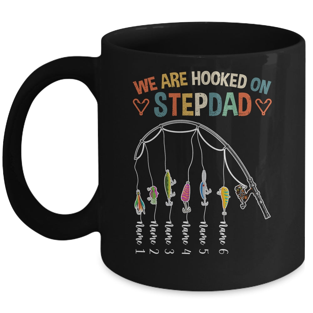 Personalized We Are Hooked On Stepdad Fishing Custom Kids Name Fathers Day For Men Birthday Christmas Mug | siriusteestore