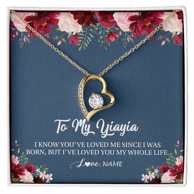 Forever Love Necklace 18K Yellow Gold Finish | Personalized Yiayia Necklace From Grandkids Granddaughter Grandson I've Loved You My Whole Life Floral Yiayia Birthday Mothers Day Christmas Customized Message Card | siriusteestore
