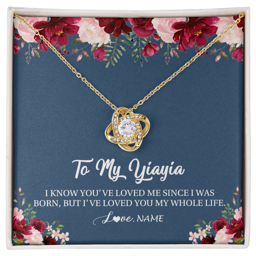 Love Knot Necklace 18K Yellow Gold Finish | Personalized Yiayia Necklace From Grandkids Granddaughter Grandson I've Loved You My Whole Life Floral Yiayia Birthday Mothers Day Christmas Customized Message Card | siriusteestore