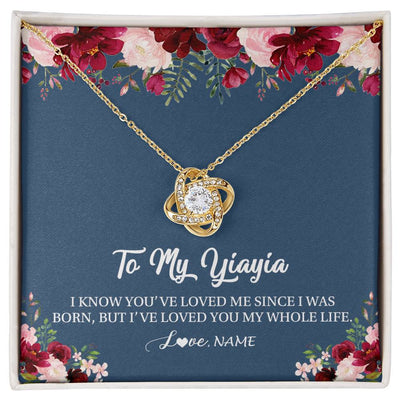 Love Knot Necklace 18K Yellow Gold Finish | Personalized Yiayia Necklace From Grandkids Granddaughter Grandson I've Loved You My Whole Life Floral Yiayia Birthday Mothers Day Christmas Customized Message Card | siriusteestore