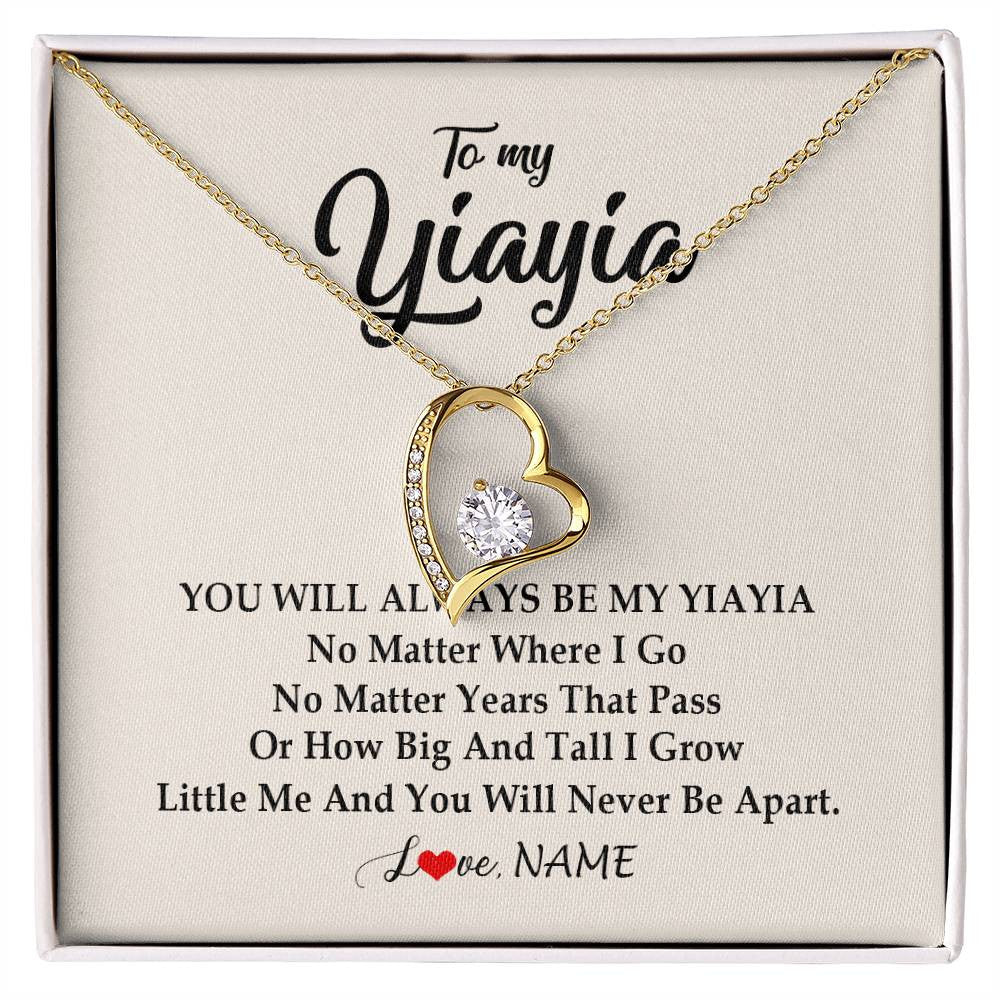 Forever Love Necklace 18K Yellow Gold Finish | Personalized Yiayia Necklace From Grandkids Granddaughter Grandson You Will Always Be My Yiayia Birthday Mothers Day Christmas Customized Gift Box Message Card | siriusteestore