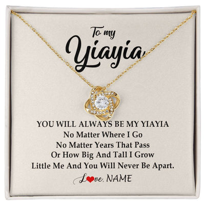 Love Knot Necklace 18K Yellow Gold Finish | Personalized Yiayia Necklace From Grandkids Granddaughter Grandson You Will Always Be My Yiayia Birthday Mothers Day Christmas Customized Gift Box Message Card | siriusteestore