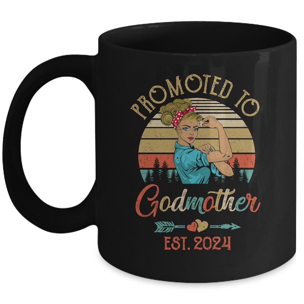Promoted To Godmother Est 2024 Retro First Time Aunt Mug | siriusteestore