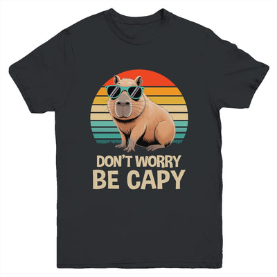 Retro Rodent Funny Capybara Don't Be Worry Be Capy Youth Shirt | siriusteestore