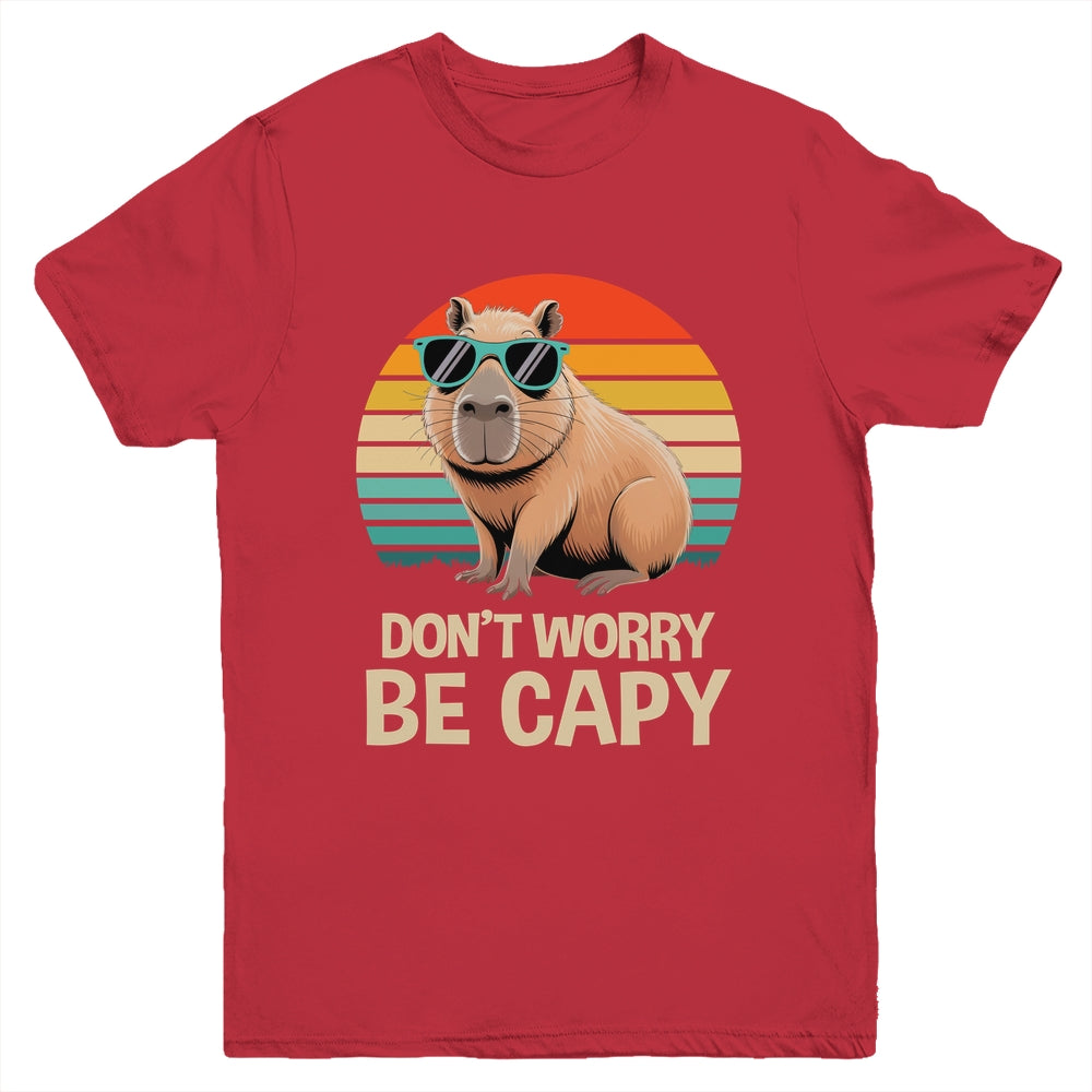Retro Rodent Funny Capybara Don't Be Worry Be Capy Youth Shirt | siriusteestore