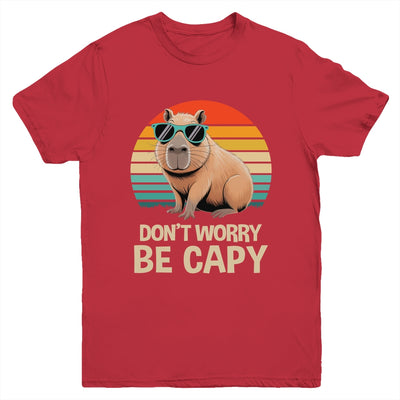 Retro Rodent Funny Capybara Don't Be Worry Be Capy Youth Shirt | siriusteestore