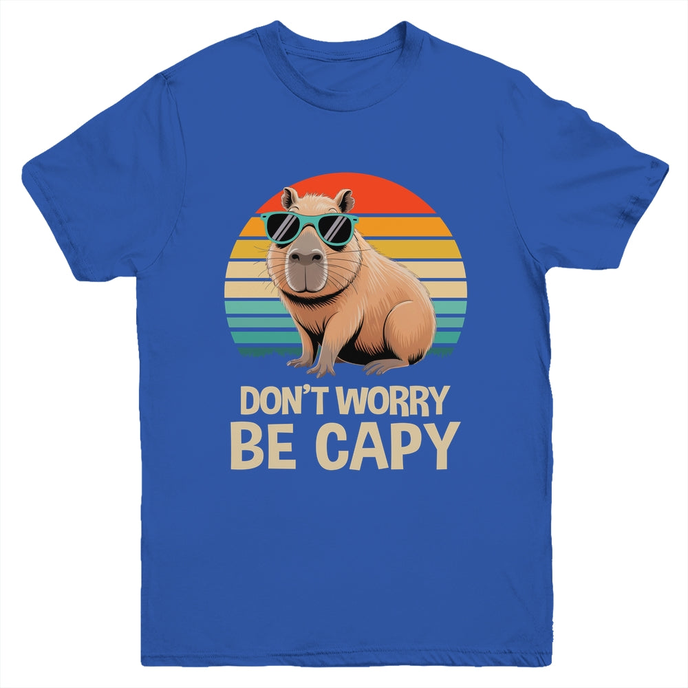 Retro Rodent Funny Capybara Don't Be Worry Be Capy Youth Shirt | siriusteestore