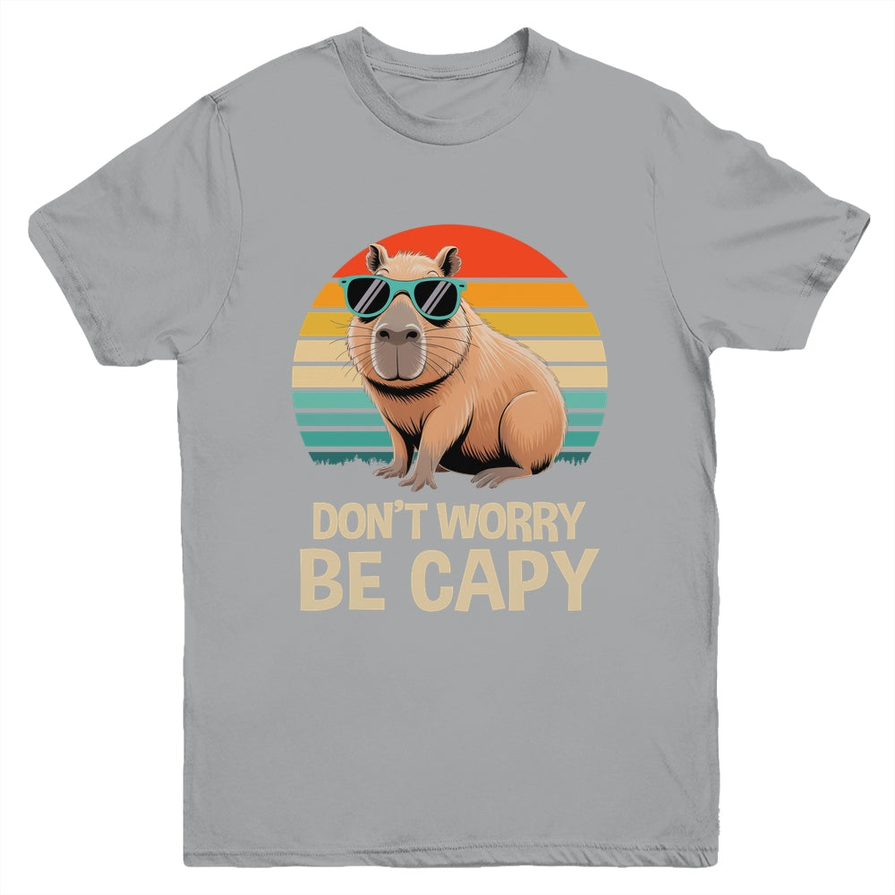 Retro Rodent Funny Capybara Don't Be Worry Be Capy Youth Shirt | siriusteestore