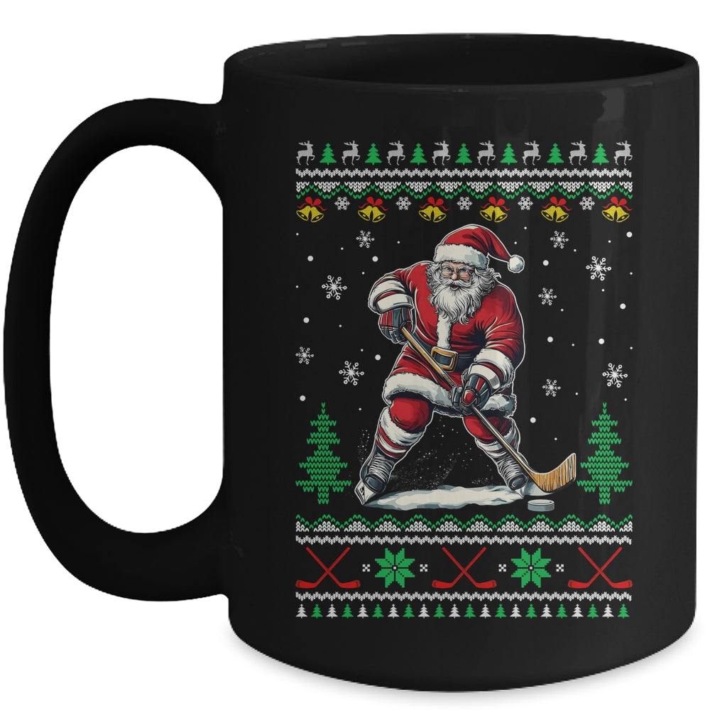 Santa Claus Playing Ice Hockey Ugly Christmas Hockey Player Mug | siriusteestore