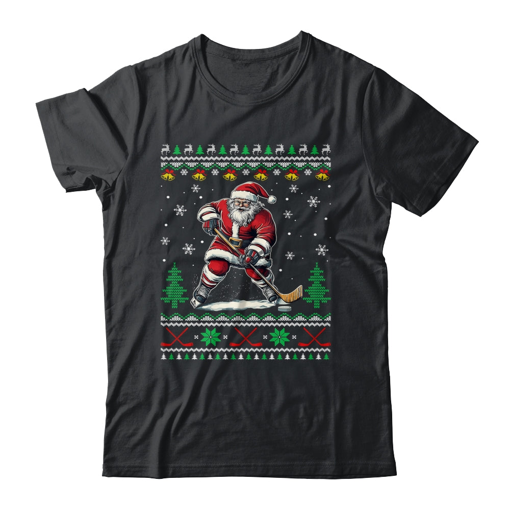 Santa Claus Playing Ice Hockey Ugly Christmas Hockey Player Shirt & Sweatshirt | siriusteestore