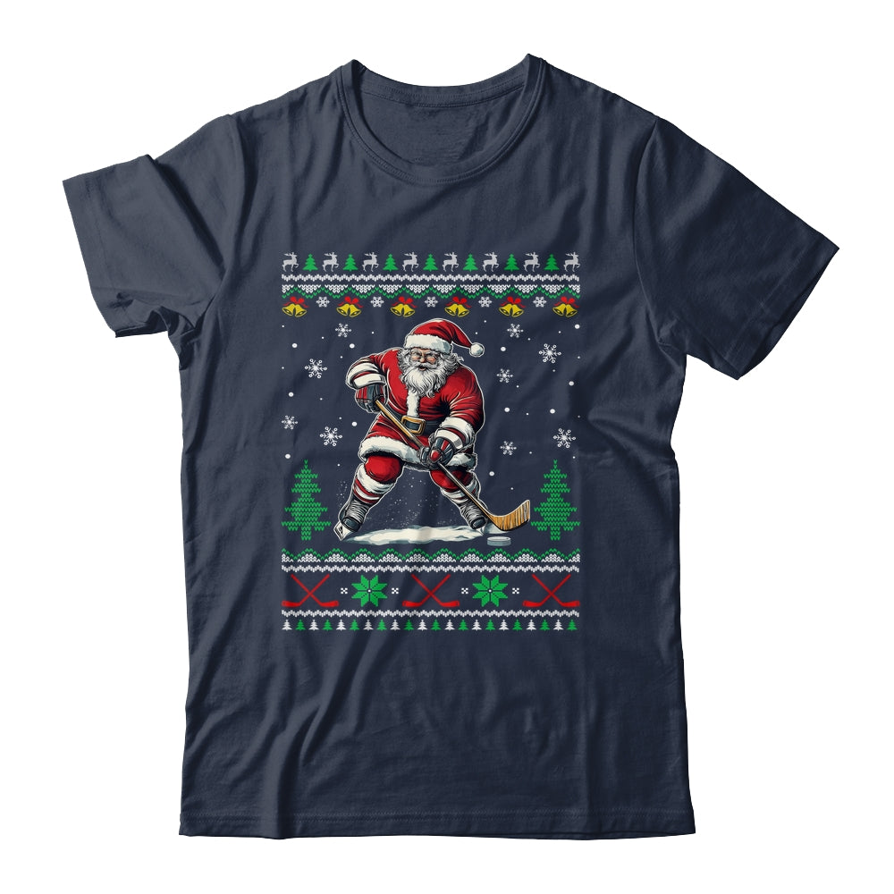 Santa Claus Playing Ice Hockey Ugly Christmas Hockey Player Shirt & Sweatshirt | siriusteestore