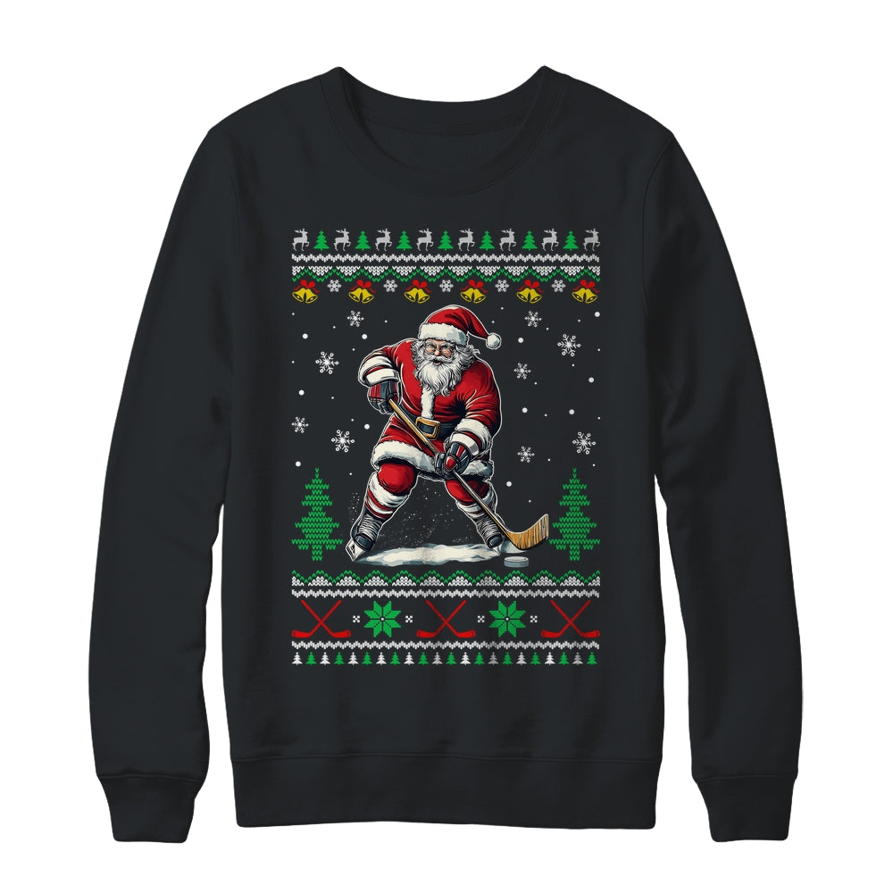 Santa Claus Playing Ice Hockey Ugly Christmas Hockey Player Shirt & Sweatshirt | siriusteestore