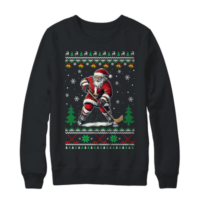 Santa Claus Playing Ice Hockey Ugly Christmas Hockey Player Shirt & Sweatshirt | siriusteestore