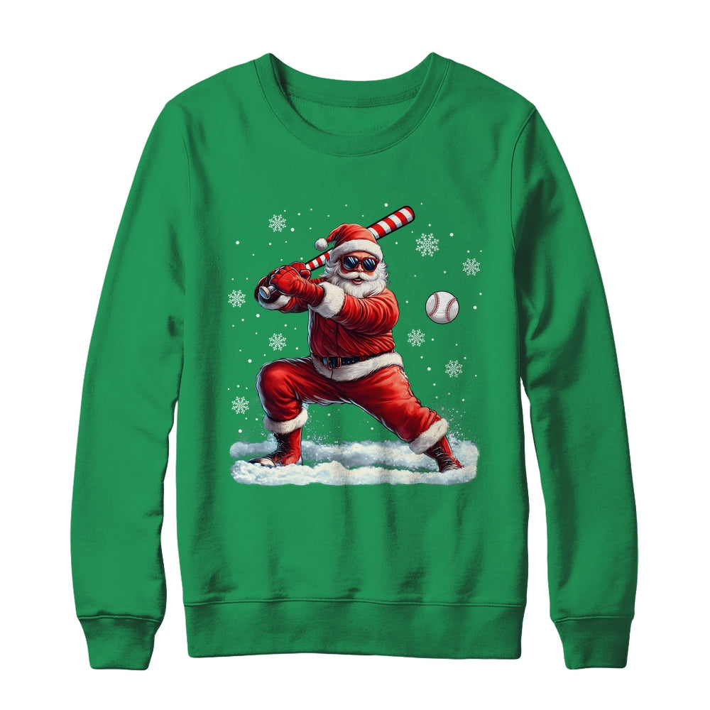 Santa Playing Baseball Christmas Baseball Player Men Boys Xmas Shirt & Sweatshirt | siriusteestore