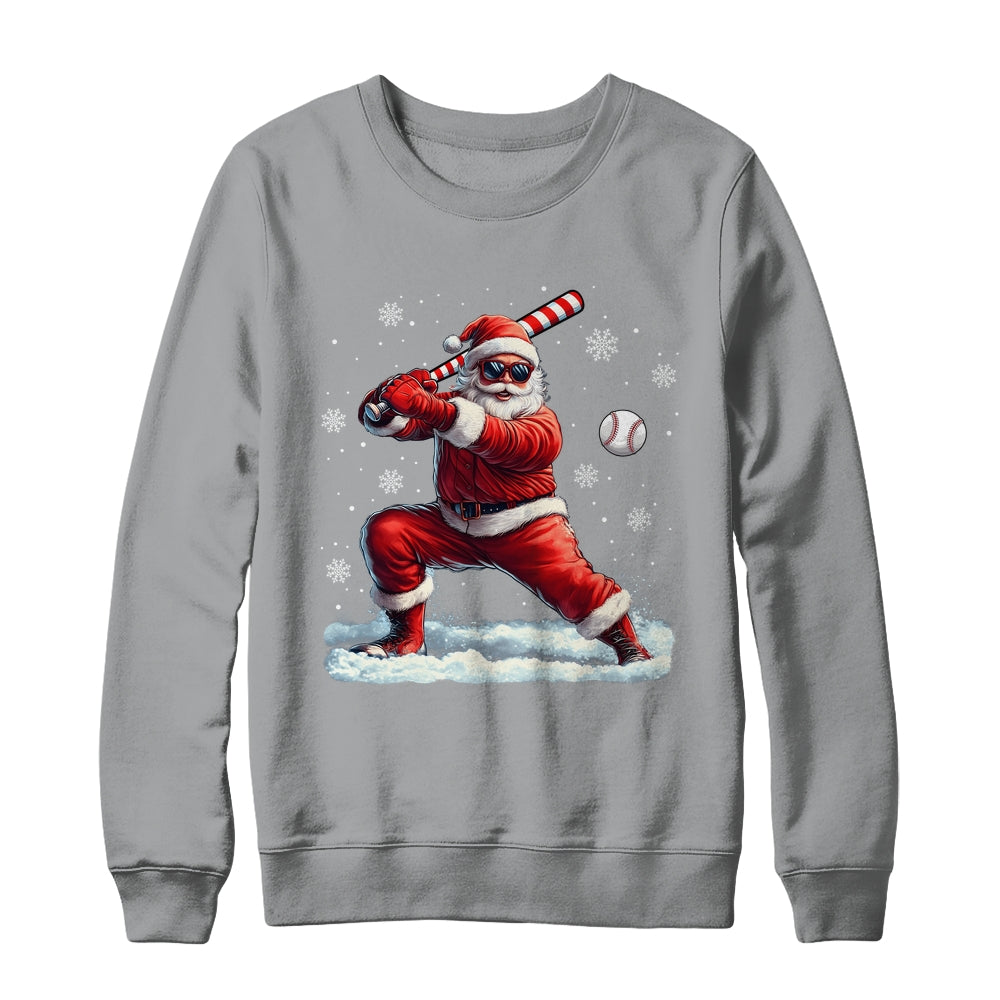 Santa Playing Baseball Christmas Baseball Player Men Boys Xmas Shirt & Sweatshirt | siriusteestore
