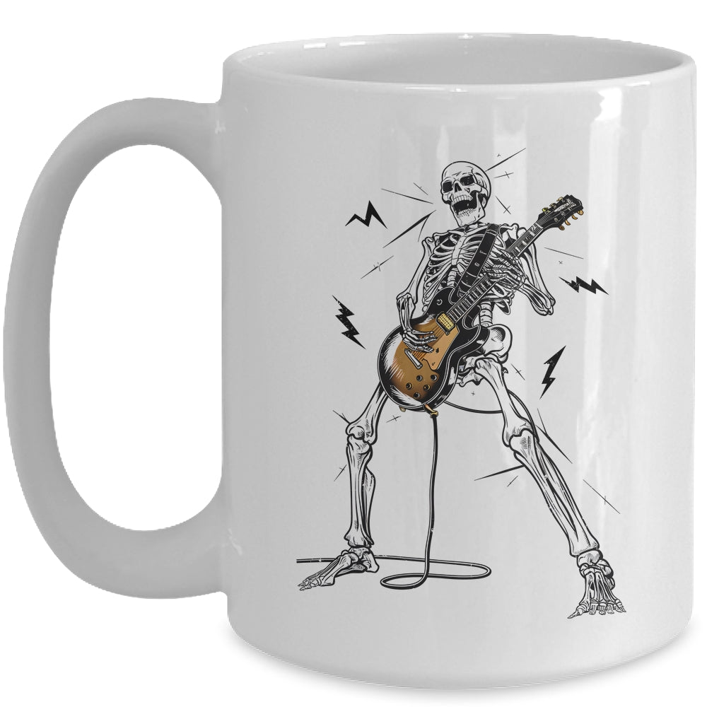 Skeleton Playing Guitar Rock And Roll Graphic Band Mug | siriusteestore