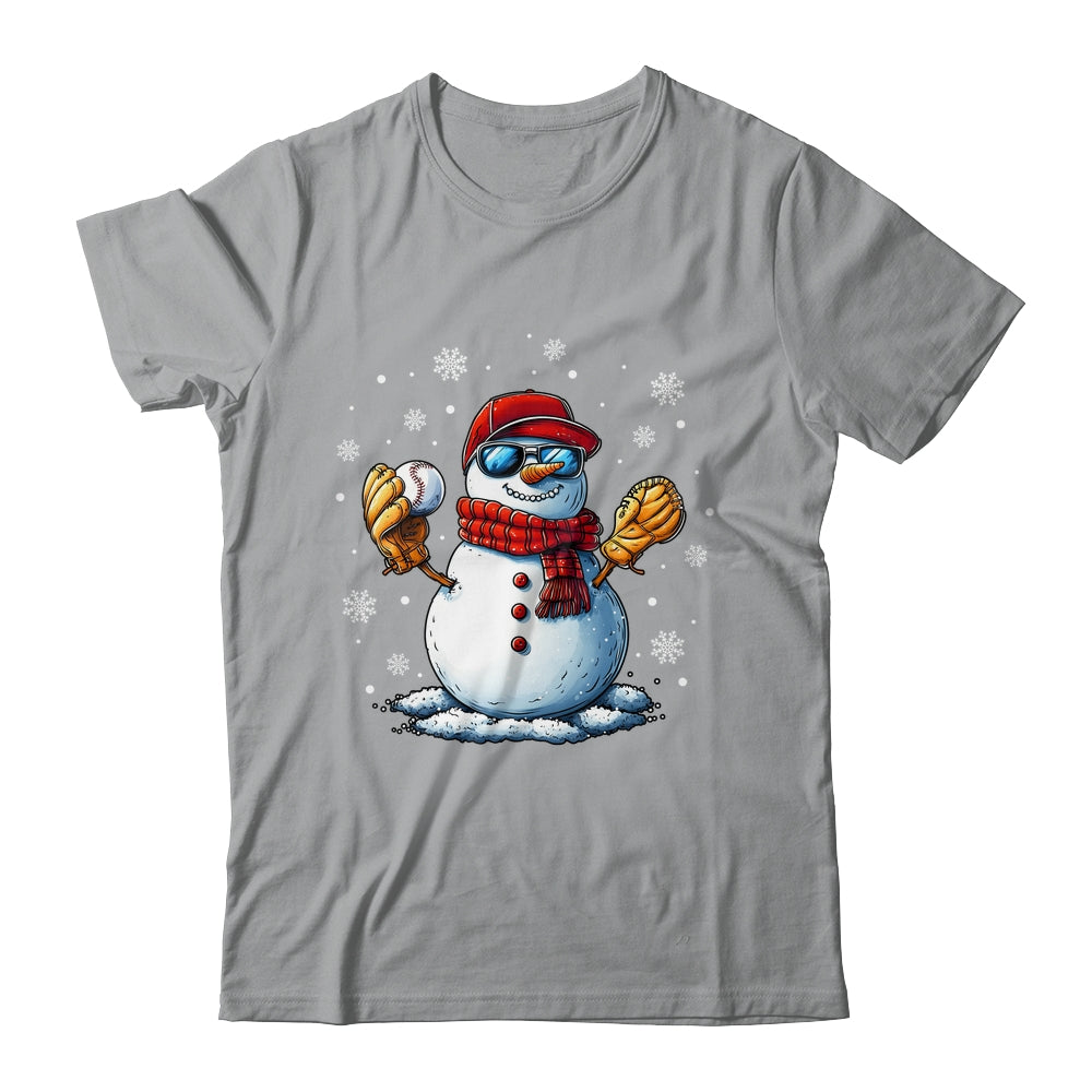 Snowman Playing Baseball As Pitcher Boys Men Christmas Shirt & Sweatshirt | siriusteestore