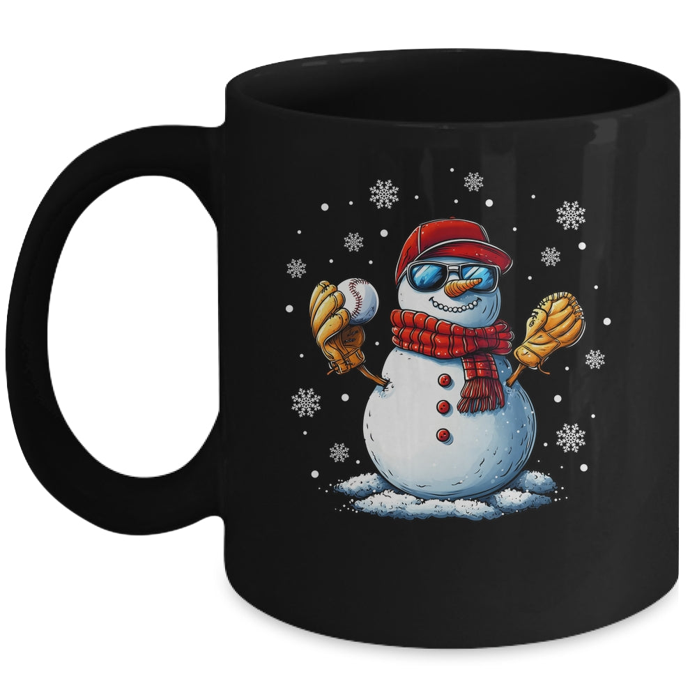 Snowman Playing Baseball As Pitcher Boys Men Christmas Mug | siriusteestore